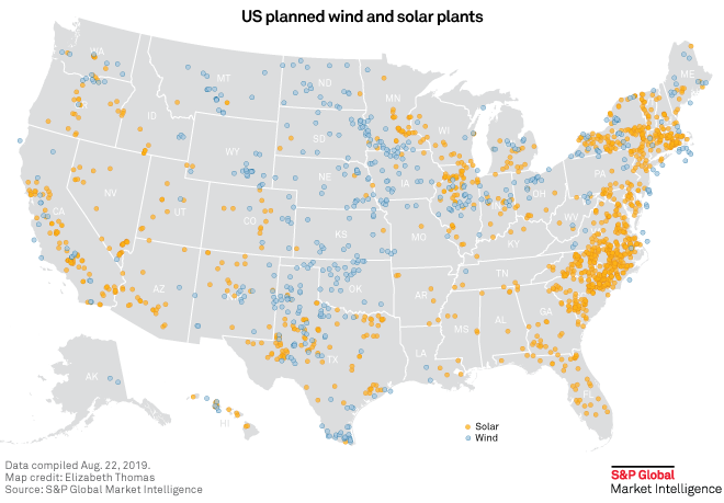 US planned wind and solar plants